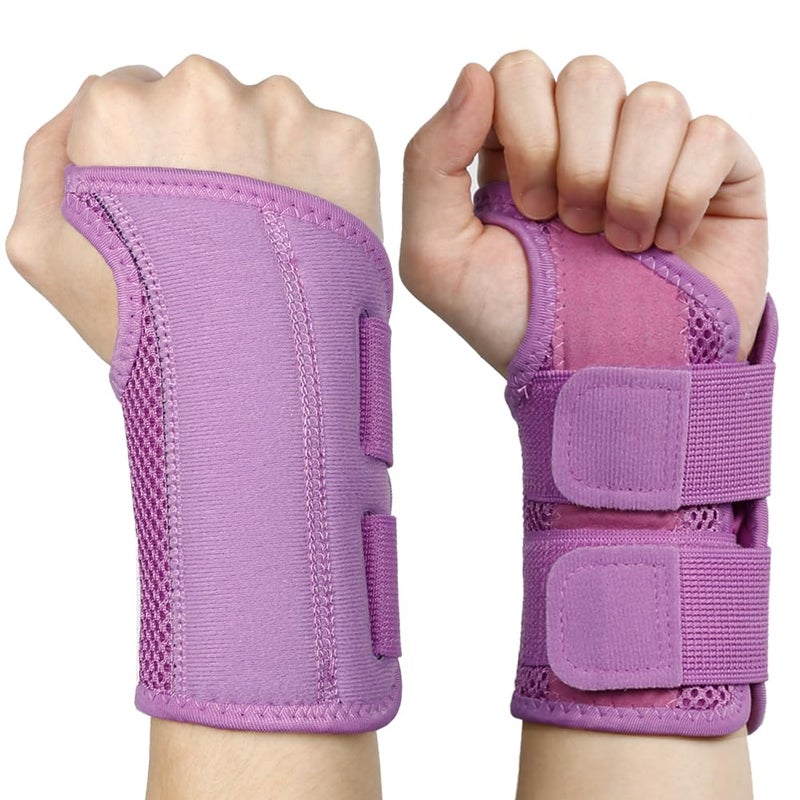 NuVigor Wrist Splints for Carpal Tunnel,Right Left Hand Support with Adjustable Straps for Men Women,Breathable Day Night Wrist Brace for Carpal Tunnel,Pain Relief(Purple,S/M Right Hand)